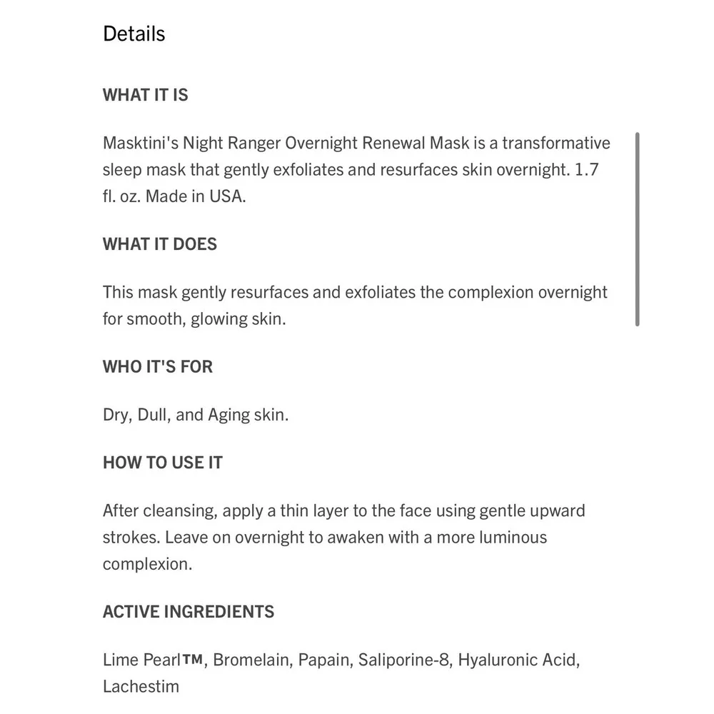 Masktini Night‎ Ranger Overnight Renewal Mask Exfoliating Sleep Mask